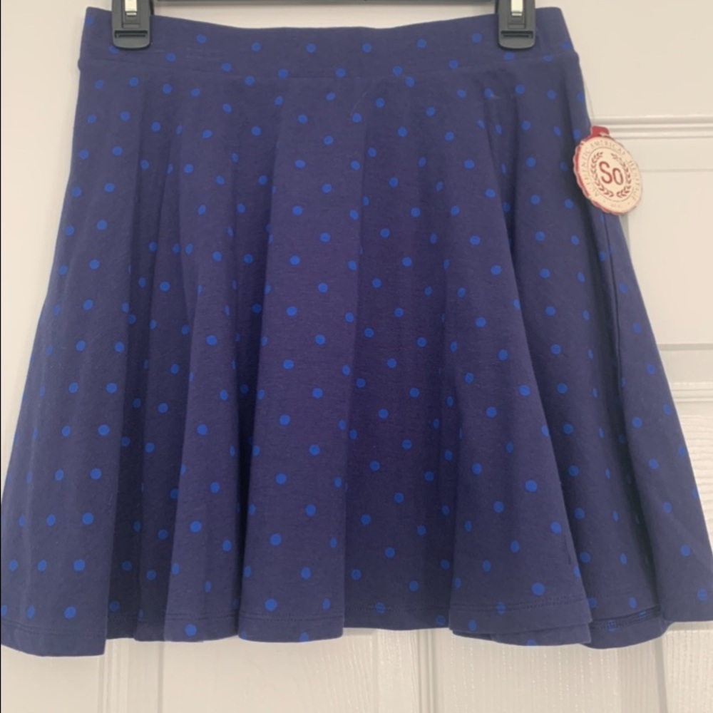 NWT L SO Knit Skater Skirt Navy with Blue Dots